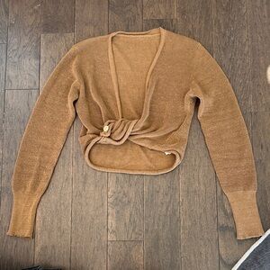 Brown Cropped Knotted Women Sweater